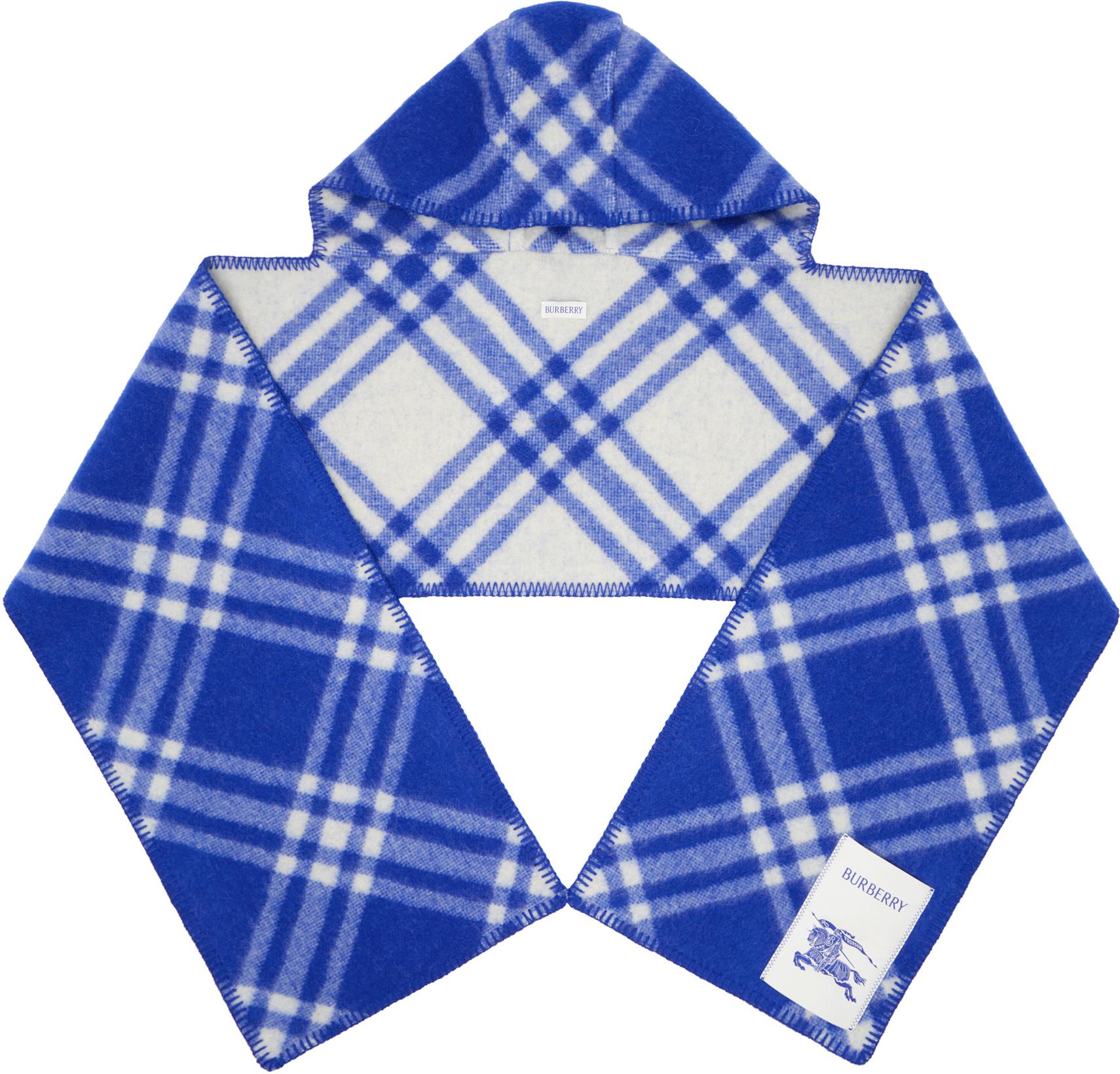 Blue Check Wool Hooded Scarf by BURBERRY