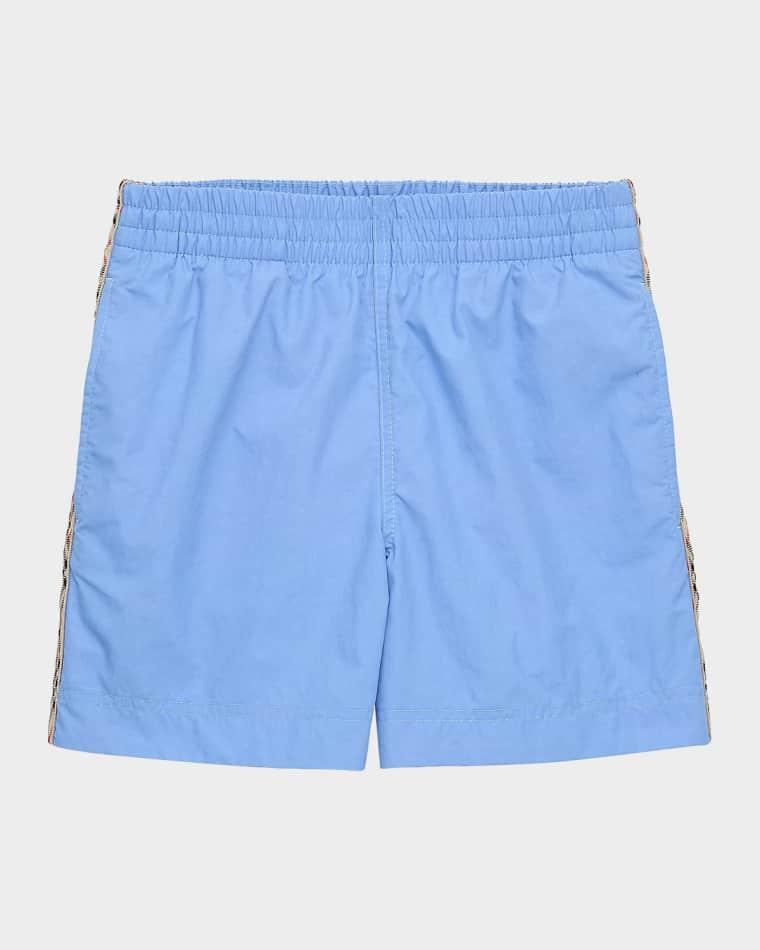 Boy's Atticus Check-Tape Swim Shorts, Size 4-14 by BURBERRY