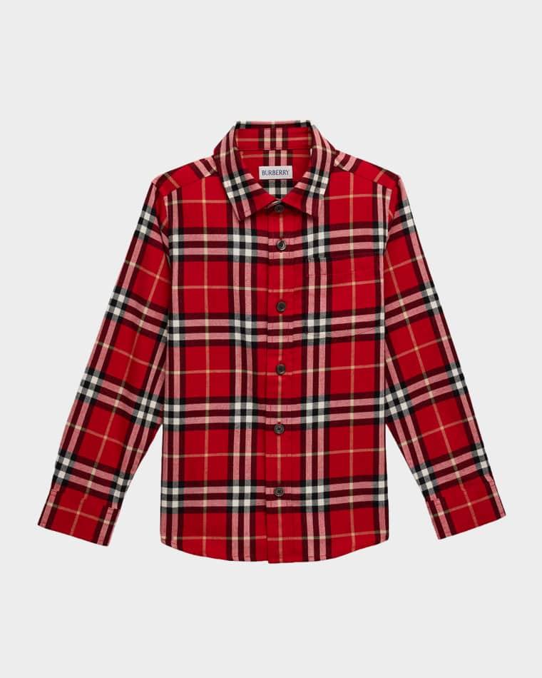 Boy's Check Cotton Flannel Shirt, Size 3-14 by BURBERRY