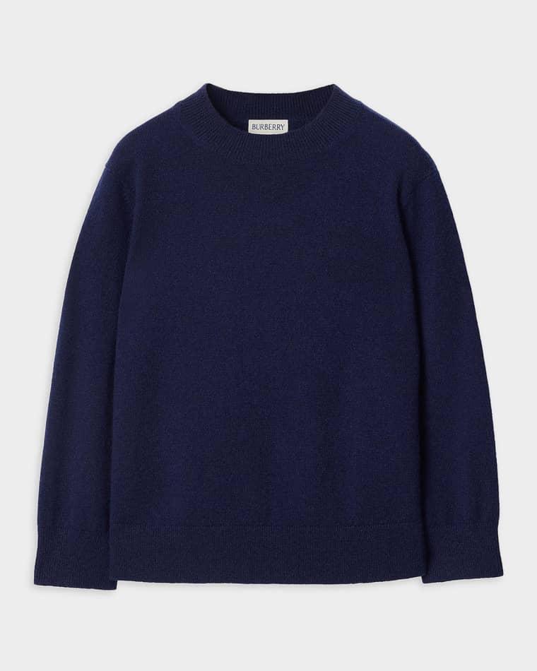 Boy's Check-Patch Wool Cashmere Sweater, Size 3-14 by BURBERRY