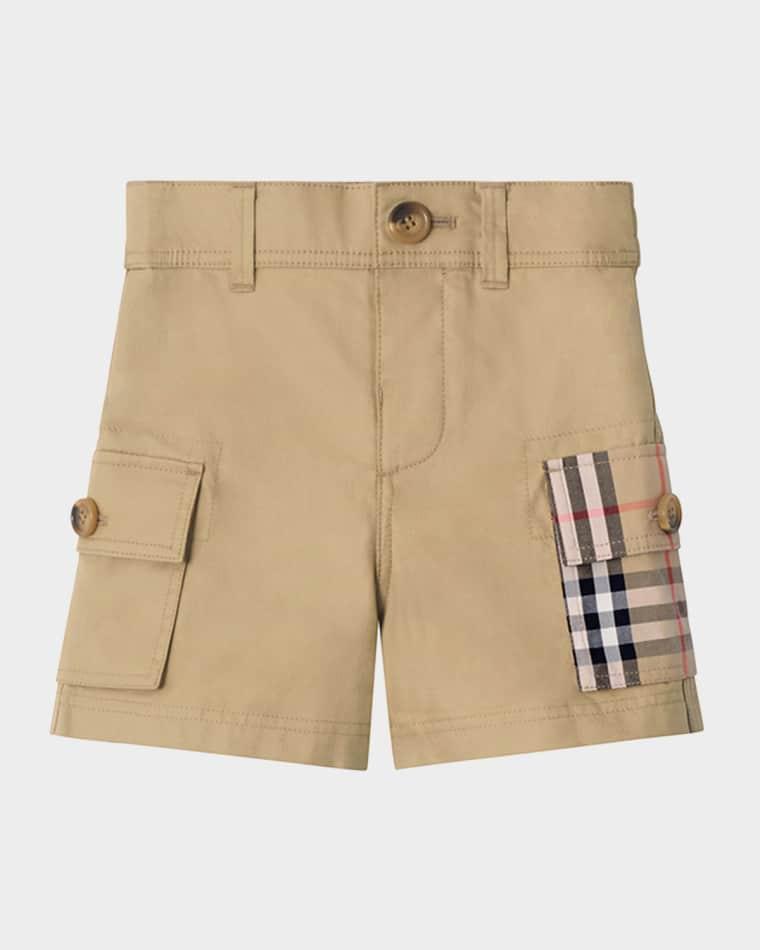 Boy's Check-Trim Cotton Cargo Shorts, Size 6M-3 by BURBERRY