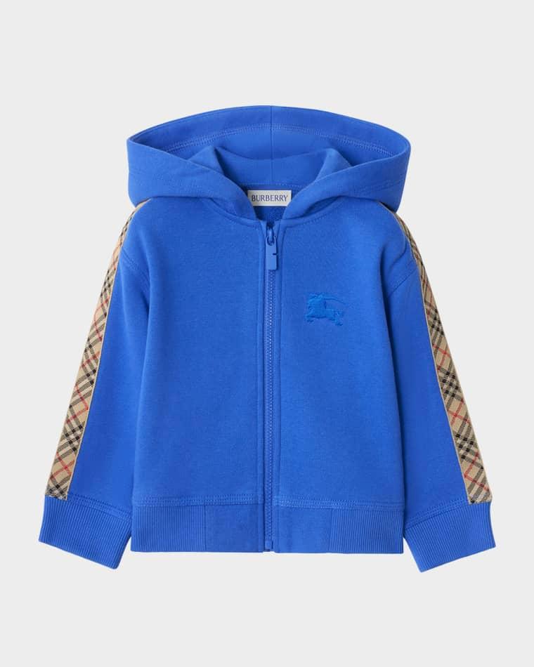 Boy's Check-Trim Cotton Zip Hoodie, Size 12M-3 by BURBERRY