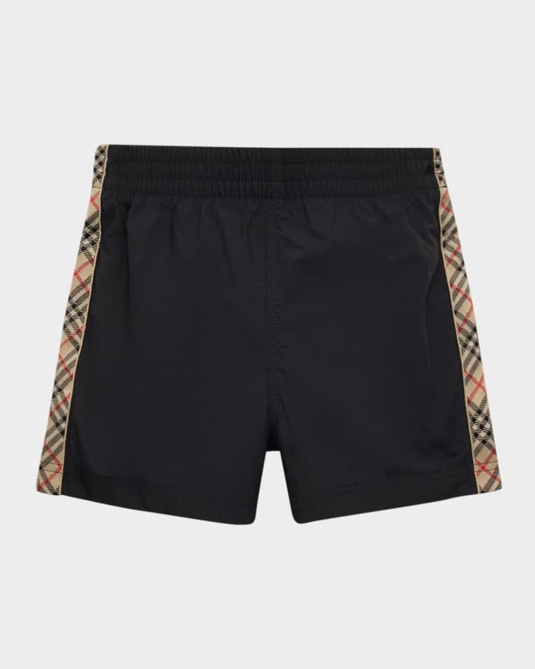 Boy's Check-Trim Swim Shorts, Size 6M-3 by BURBERRY
