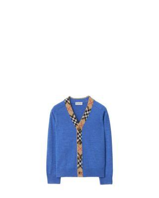 Boys' Check Trim Wool Cardigan - Little Kid by BURBERRY