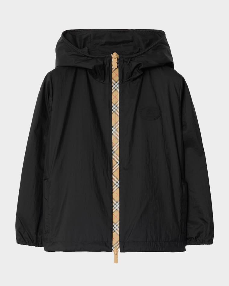 Boy's Checker-Tape Nylon Hooded Jacket, Size 3-14 by BURBERRY