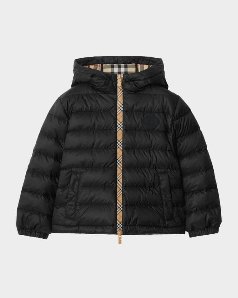 Boy's Checker-Tape Nylon Hooded Puffer Jacket, Size 4-14 by BURBERRY