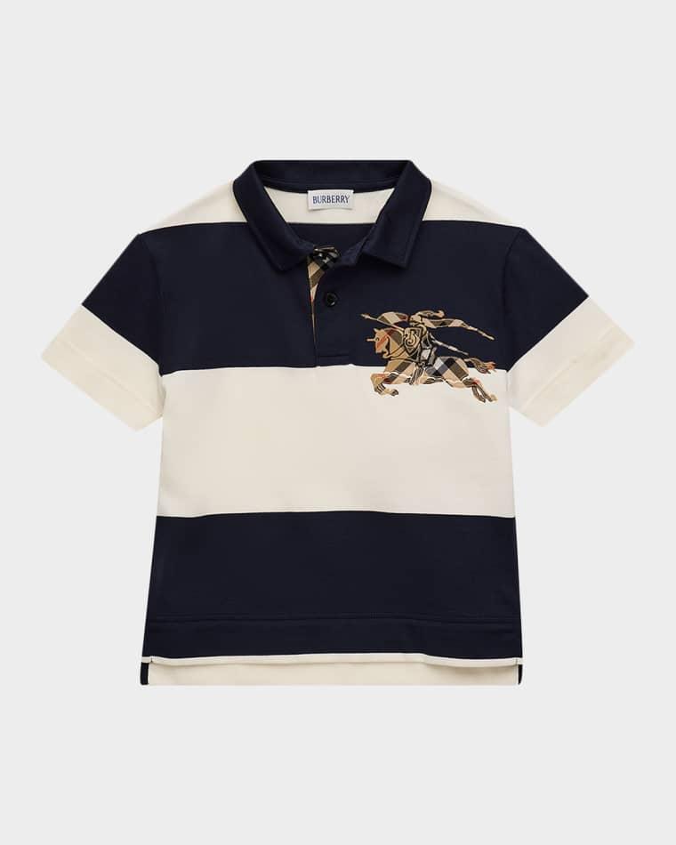 Boy's EKD Check Striped Cotton Polo Shirt, Size 3-14 by BURBERRY