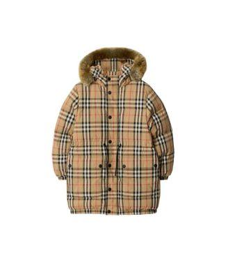 Boys' Faux Fur Trim Check Nylon Puffer Coat - Little Kid by BURBERRY