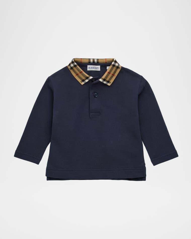 Boy's Johane Check-Collar Long-Sleeve Polo Shirt, Size 6M-2 by BURBERRY