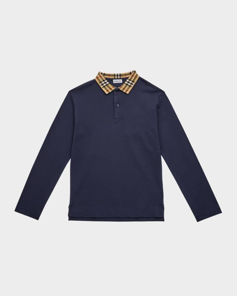 Boy's Johane Check-Collar Polo Shirt, Size 3-14 by BURBERRY