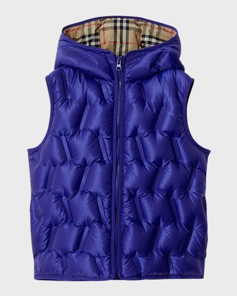Boy's Noah Check-Lined Tufted Puffer Vest, Size 3-14 by BURBERRY