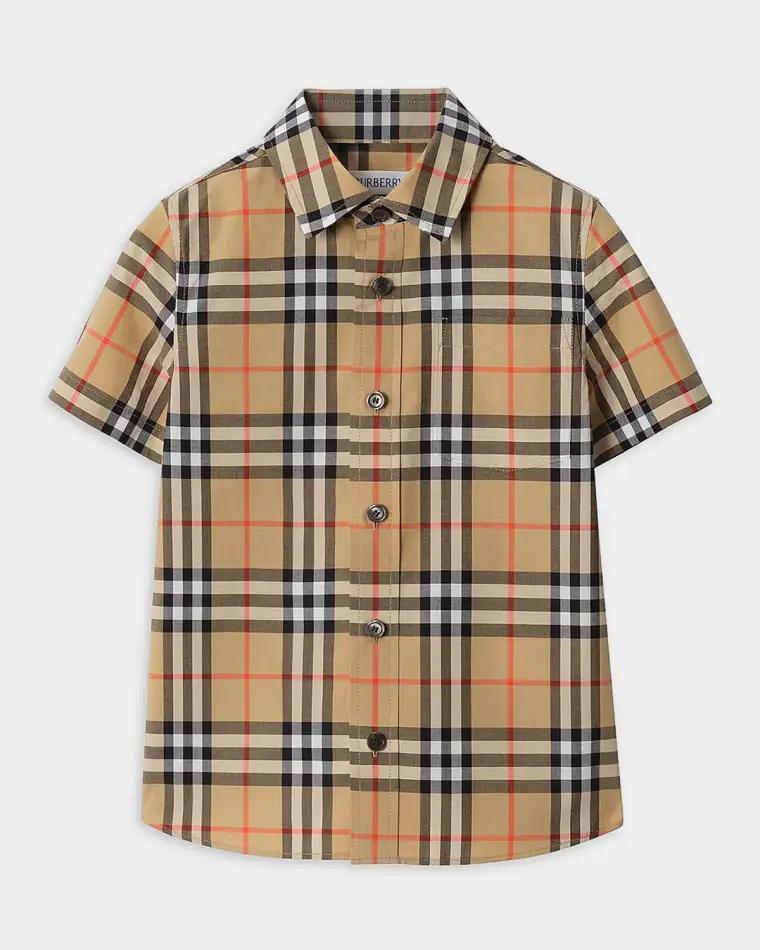 Boy's Owen Short-Sleeve Check Cotton Shirt, Size 3-14 by BURBERRY