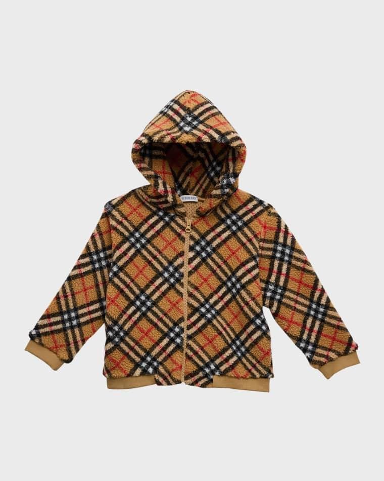 Boy's Roland Check Fleece Hoodie, Size 3-14 by BURBERRY