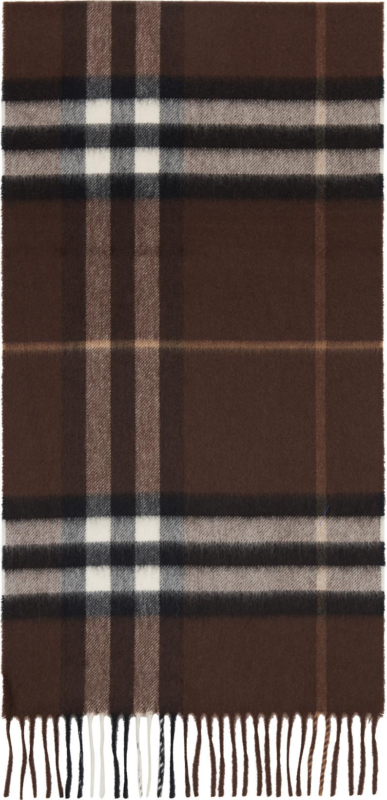 Brown Check Cashmere Scarf by BURBERRY