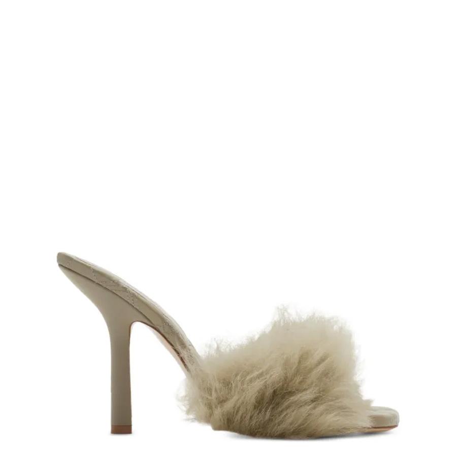 Burberry 105mm Shearling B Minnie Sandals by BURBERRY