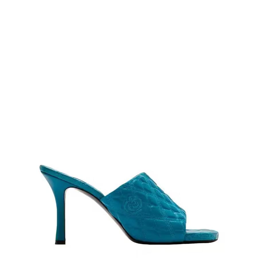 Burberry 85mm Quilted Leather Mules - Kingfisher by BURBERRY