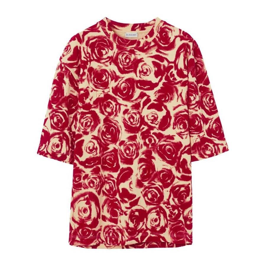Burberry All Over Rose Print Cotton T Shirt by BURBERRY