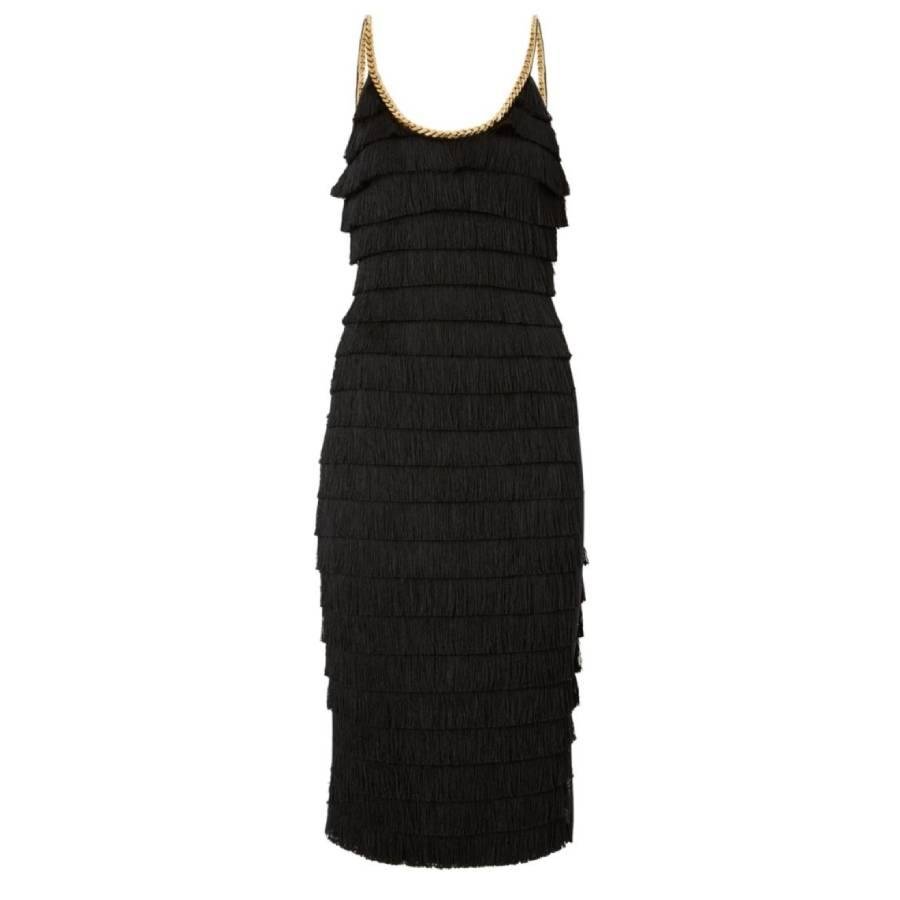 Burberry Black Melina Sleeveless Chain Trim Fringed Dress by BURBERRY