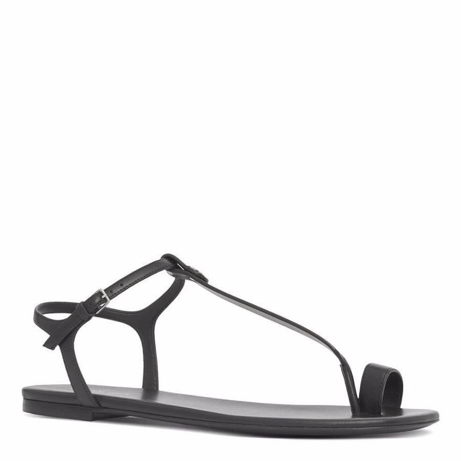 Burberry Black Saidie Toe Ring T-Strap Sandals by BURBERRY