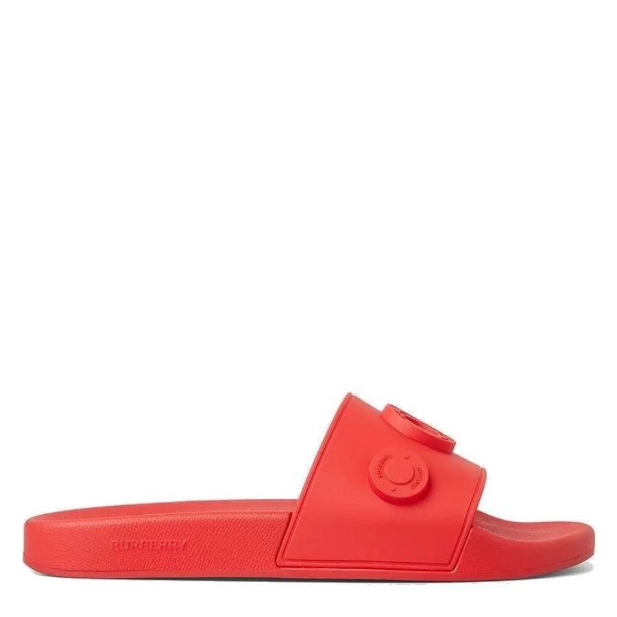 Burberry Bright Red Furley Logo-Embellished Slide Sandals by BURBERRY