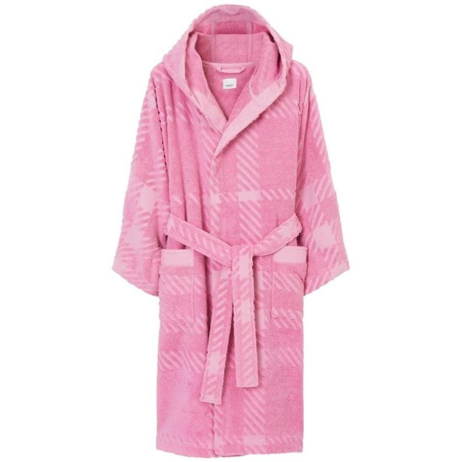 Burberry Bubblegum Pink Mega Check Cotton Terry Cloth Hooded Robe by BURBERRY