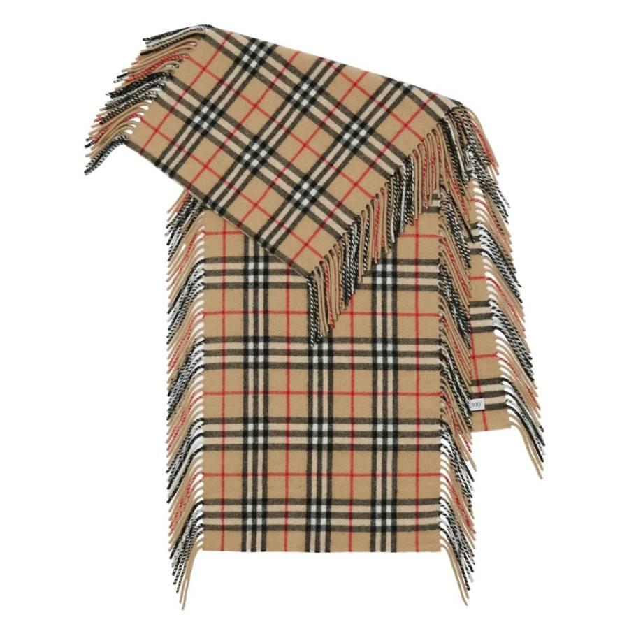Burberry Check Cashmere Fringed Happy Scarf by BURBERRY