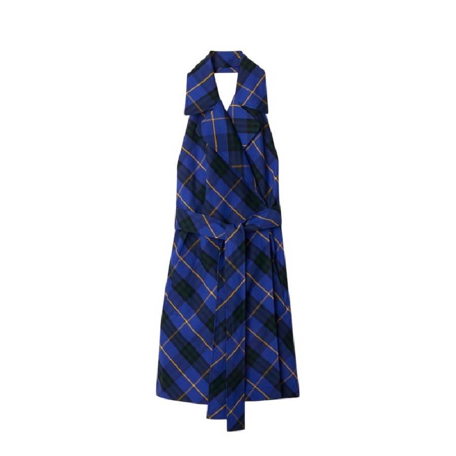 Burberry Check Pattern Linen Halter Dress by BURBERRY
