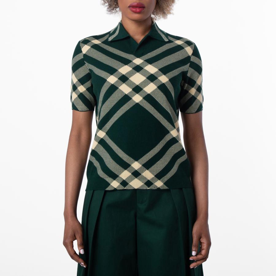 Burberry Check Pattern Wool Polo Shirt by BURBERRY