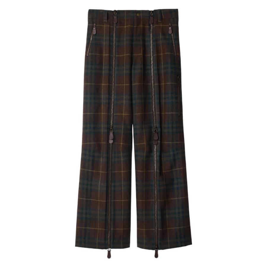 Burberry Check Virgin Wool Zip Trousers by BURBERRY