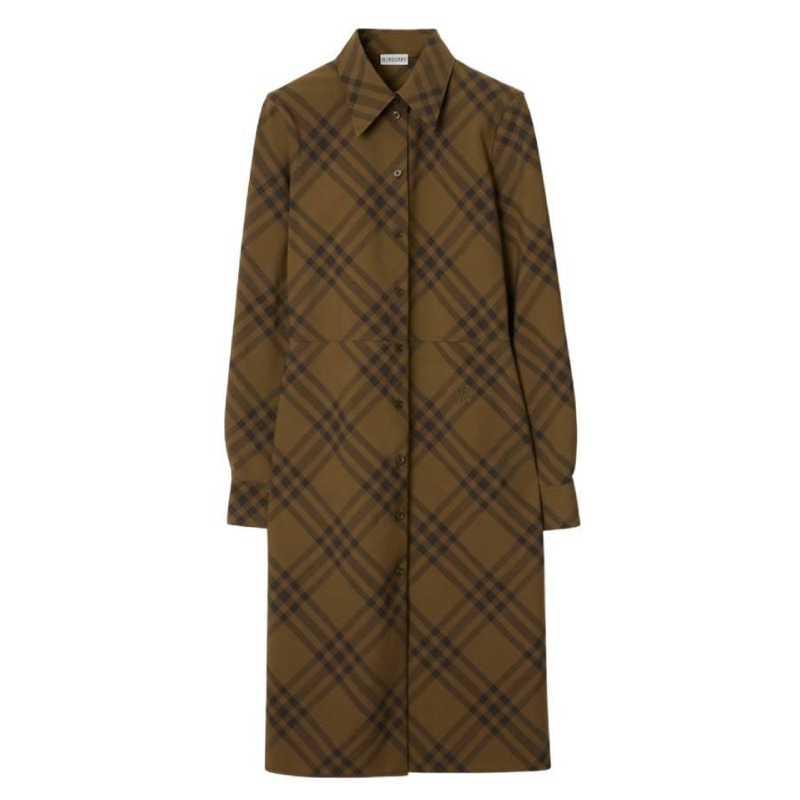Burberry Check Wool Blend Shirt Dress by BURBERRY