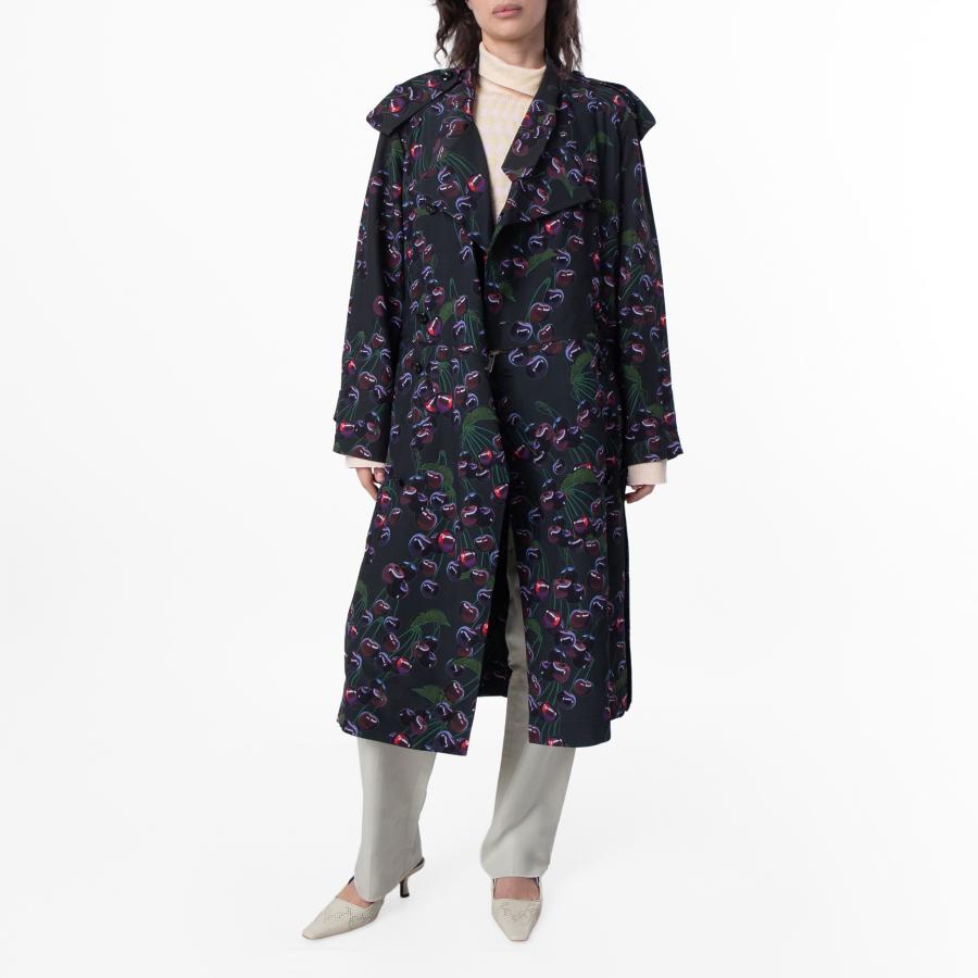 Burberry Cherry Print Belted Trench Coat by BURBERRY