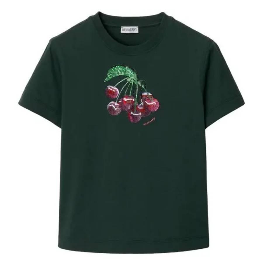 Burberry Crystal-Embellished Cherry Cotton T-Shirt by BURBERRY