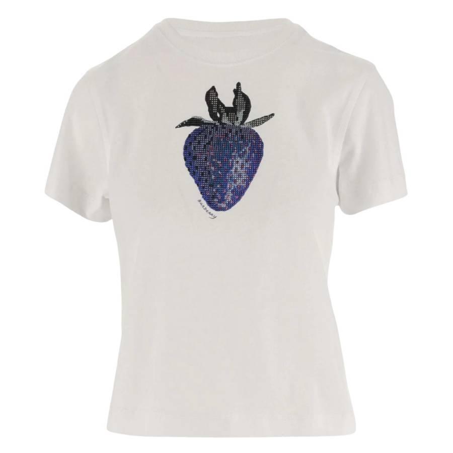 Burberry Crystal Strawberry Cotton T-Shirt by BURBERRY