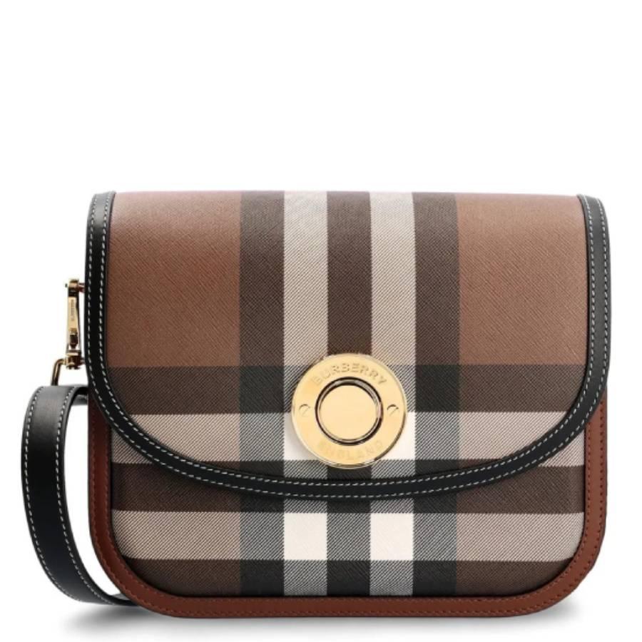 Burberry Dark Birch Brown Check And Leather Medium Elizabeth Bag by BURBERRY