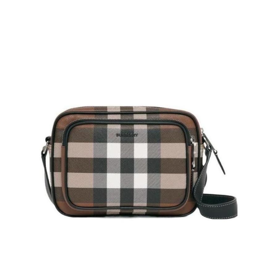 Burberry Dark Birch Brown Check-Print Compact Messenger Bag by BURBERRY