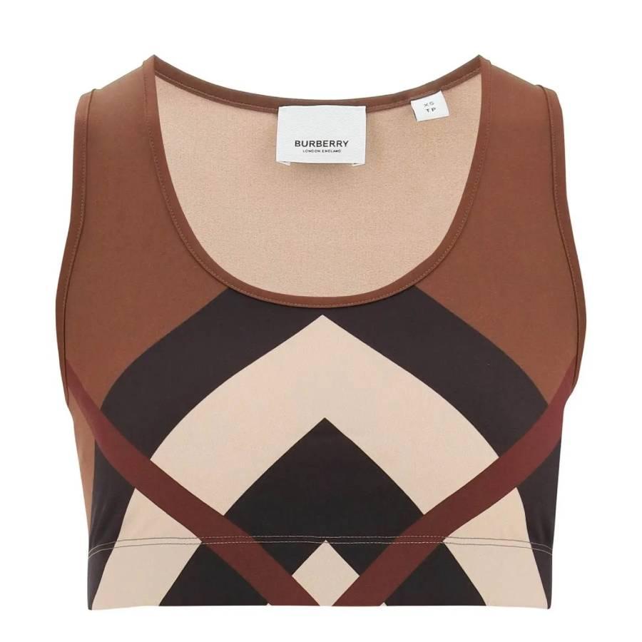Burberry Dark Birch Brown Immy Chevron Check Print Cropped Top by BURBERRY