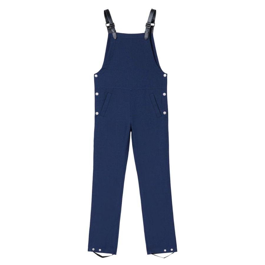 Burberry Dark Canvas Blue Leather-Trim Denim Dungarees by BURBERRY
