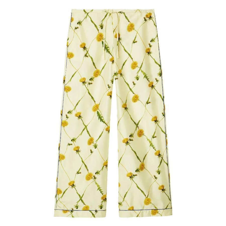 Burberry Drawstring Floral-Print Silk Pants by BURBERRY