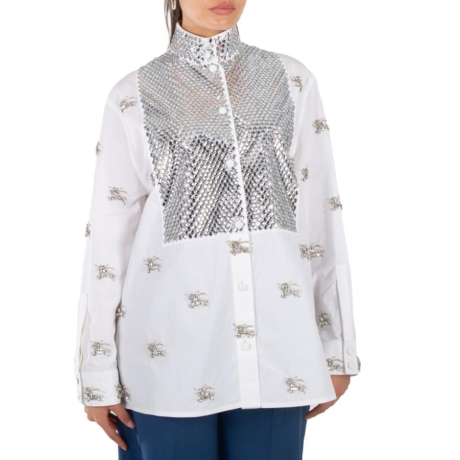 Burberry Ekd Crystal-Embellished Shirt In White by BURBERRY