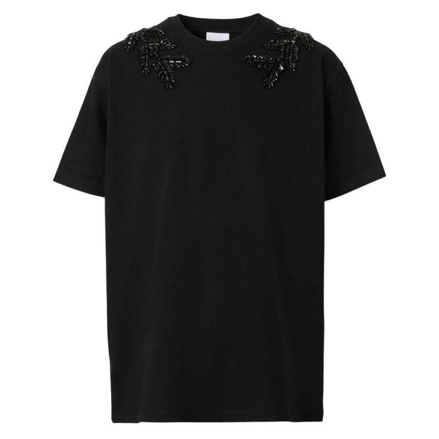 Burberry Embellished Crystal Oak Leaf Crest Cotton T-Shirt by BURBERRY