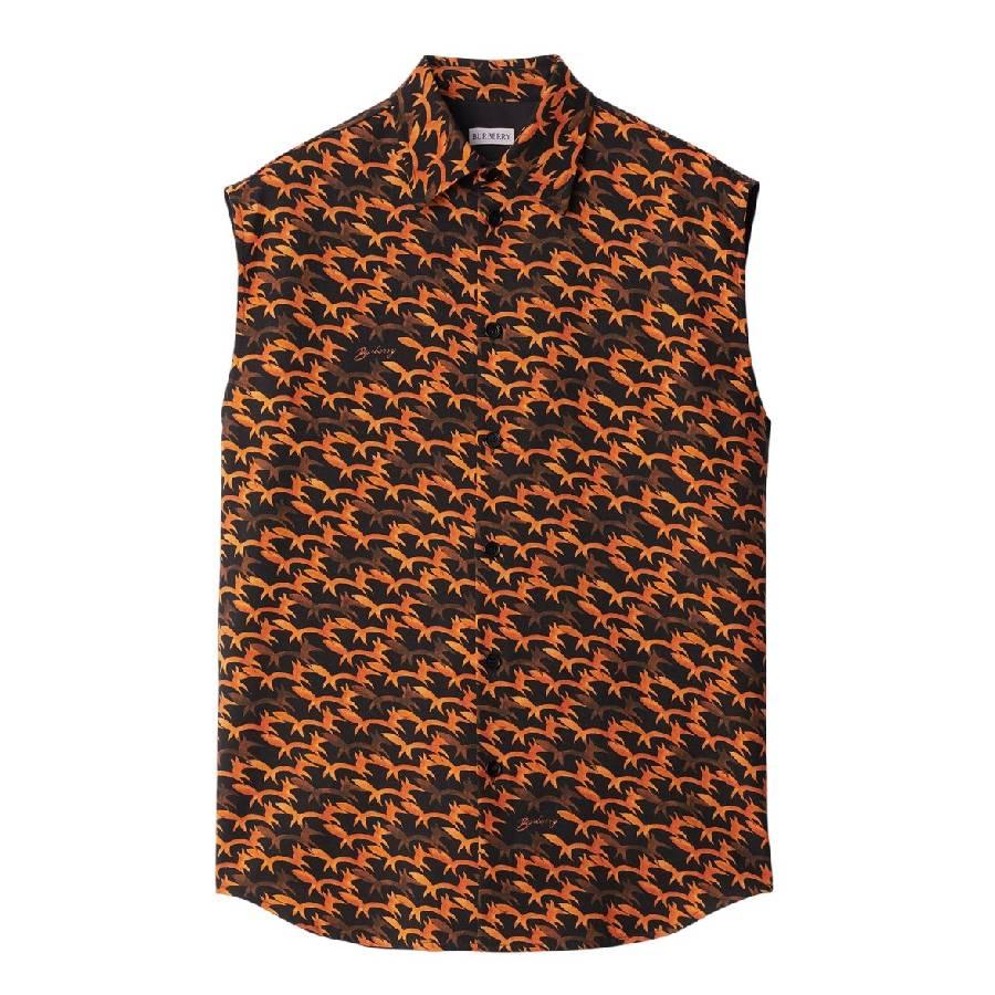 Burberry Fox Abstract Print Sleeveless Wool Shirt by BURBERRY