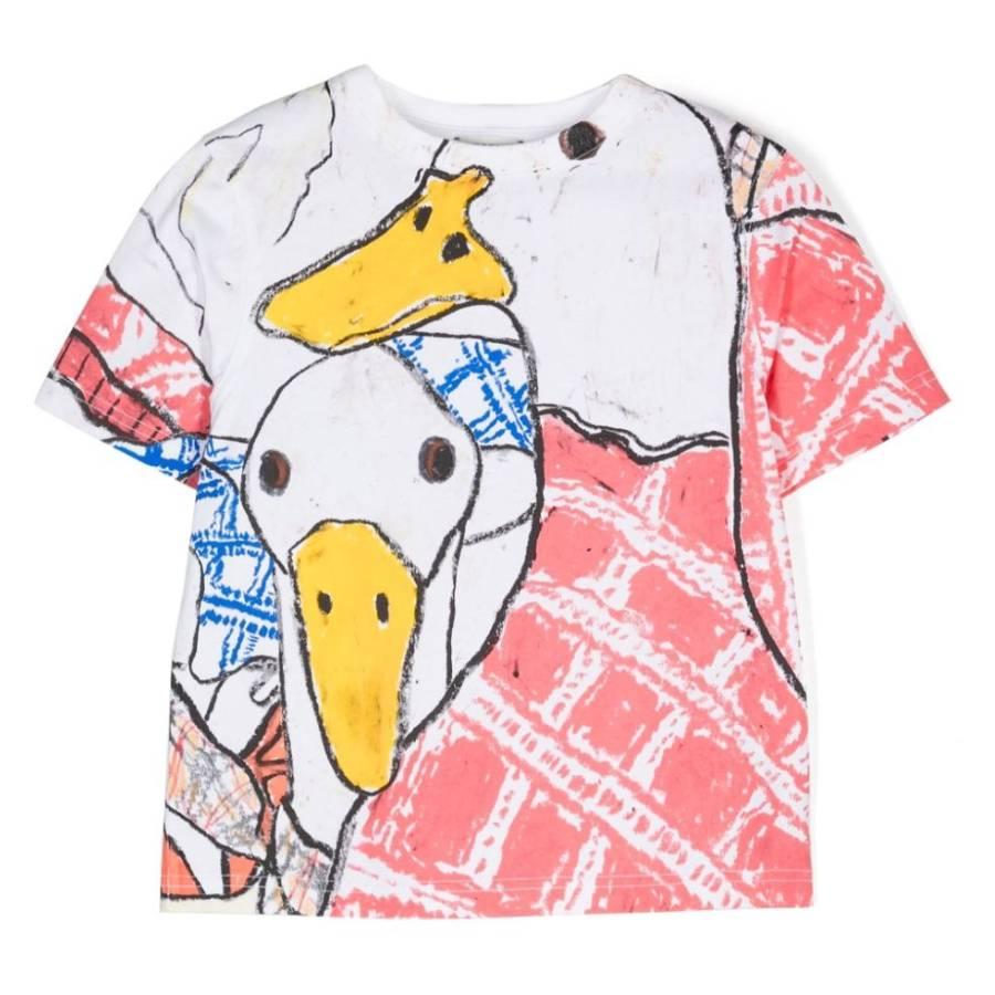 Burberry Girls Goose Illustration Printed Cotton T-Shirt by BURBERRY