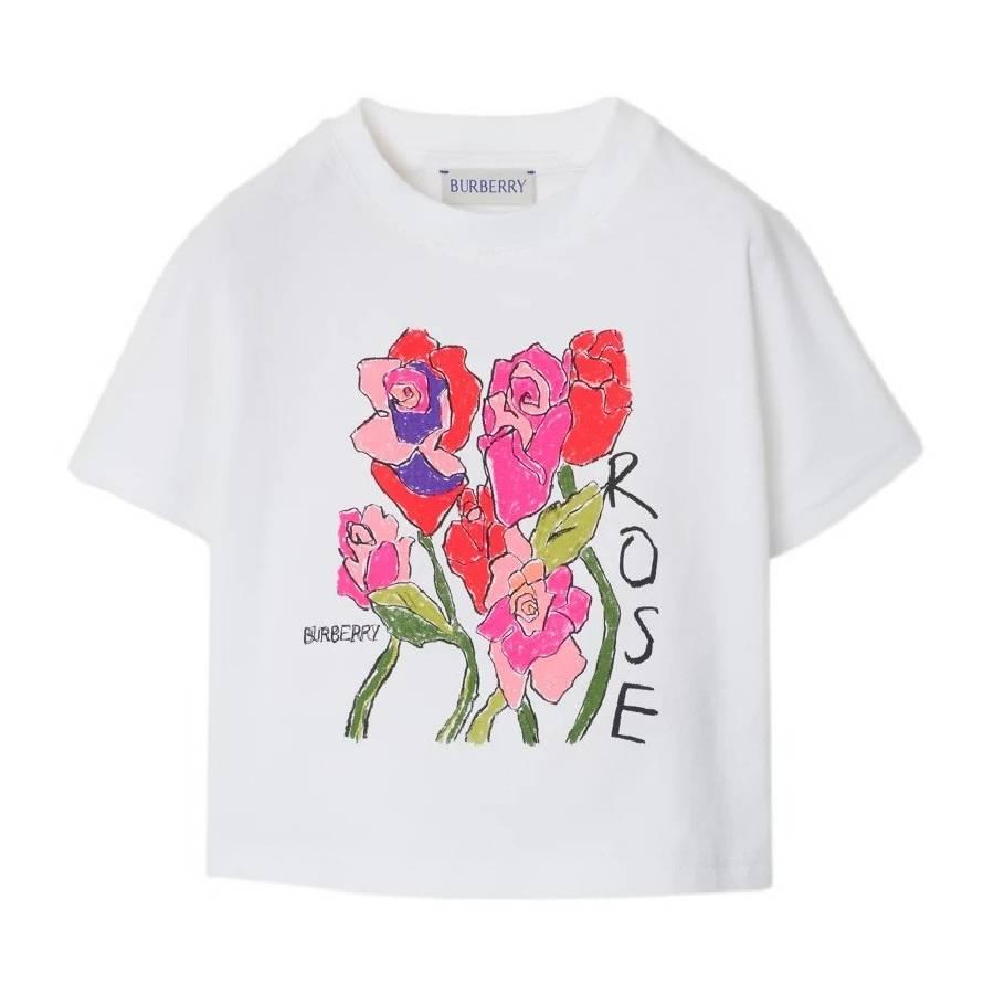 Burberry Girls Rose Graphic Print Cotton T Shirt by BURBERRY