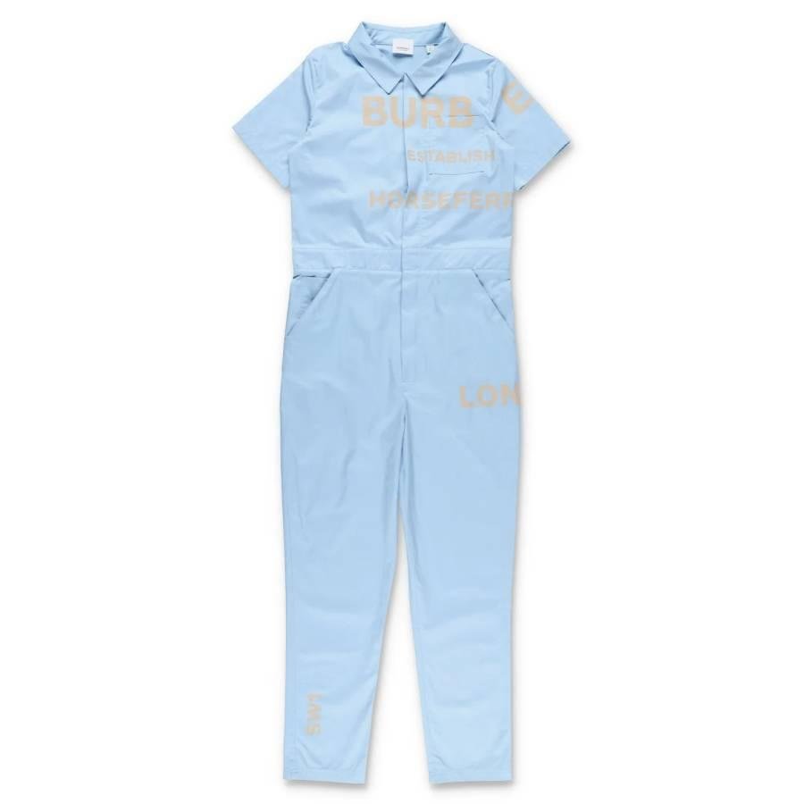 Burberry Girls Soft Porcelain Blue Horseferry Print Cotton Jumpsuit by BURBERRY