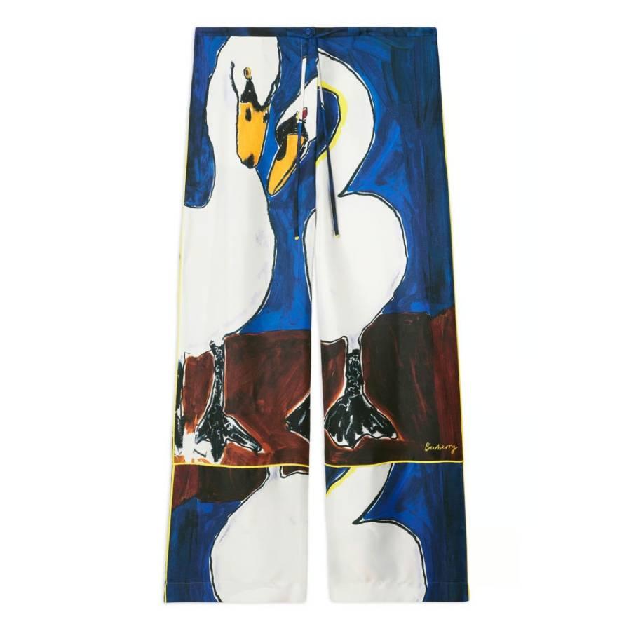 Burberry Graphic-Print Silk Flared Trousers by BURBERRY