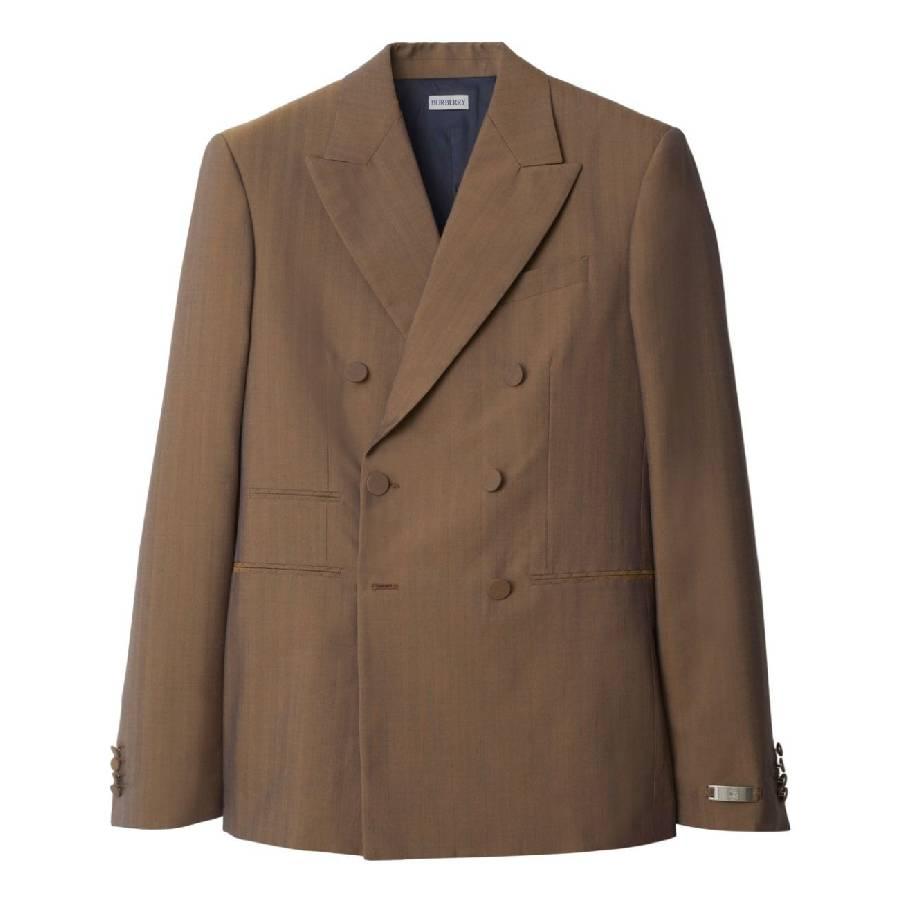 Burberry Herringbone Double-Breasted Wool Blazer by BURBERRY