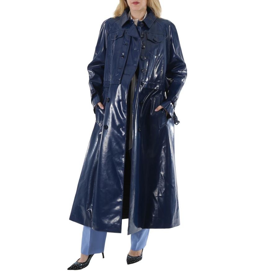 Burberry Ink Blue Jacket Detail Rubberized Cotton Trench Coat by BURBERRY