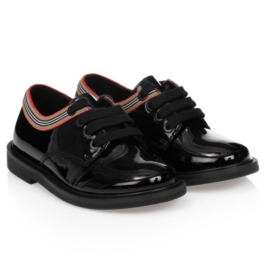 Burberry Kids Black Alaway Patent Leather Icon Stripe Derby by BURBERRY