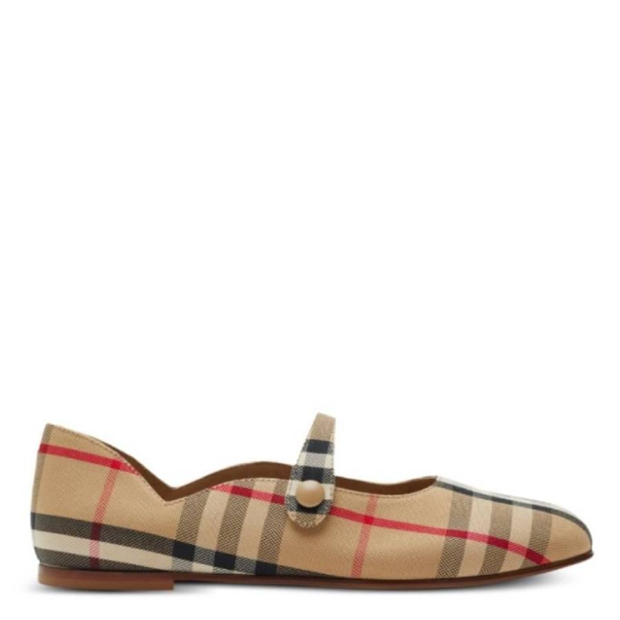 Burberry Kids Checked Mary Jane Round Toe Flats by BURBERRY