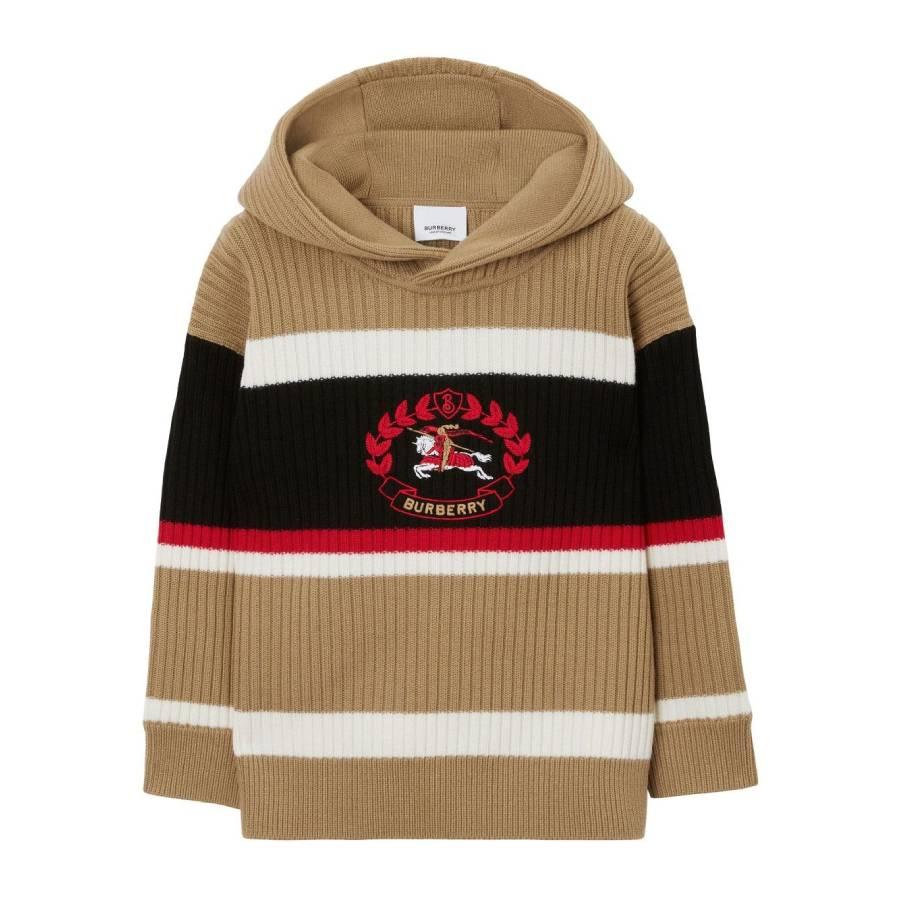 Burberry Kids Ekd Embroidered Ribbed Knitted Hoodie by BURBERRY